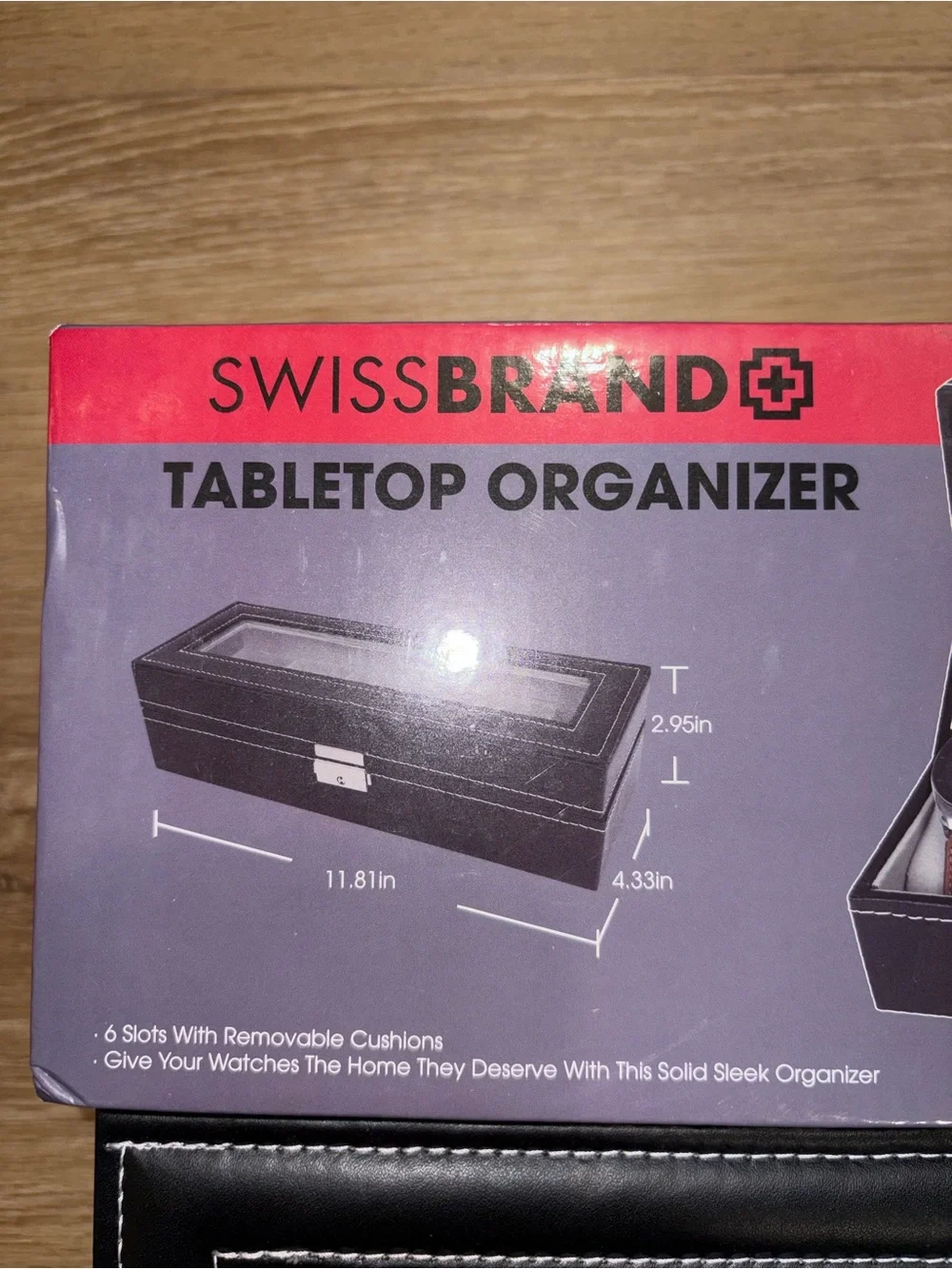 SwissBrand 6 Slot Watch Box Display Case Organizer Glass Top Black New In Box
